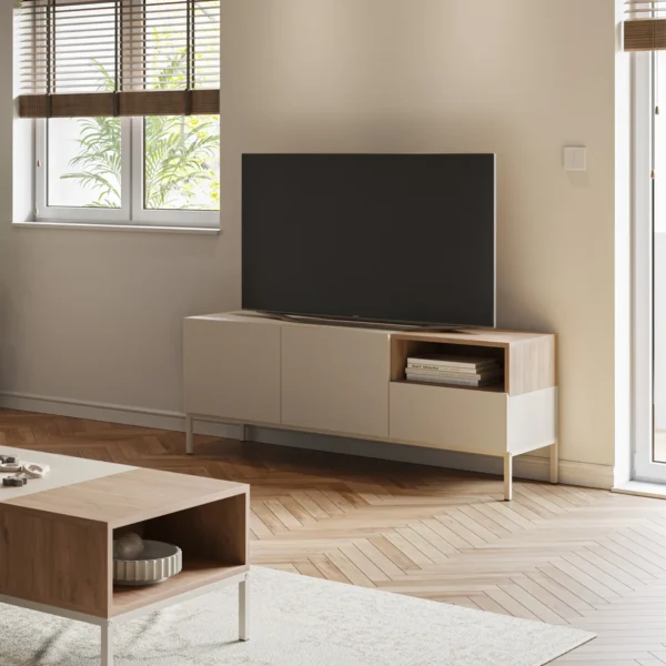 MUEBLE TV CAILIN 2P1C1H 140CM CREMA/SEPET PATA METAL