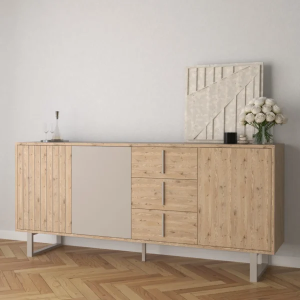 APARADOR MILLAY 3P3C 180CM ROBLE-K/GRIS