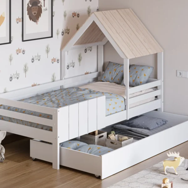 CAMA 90 CABAÑA NIDIA S/CAJON BLANCO LACADO/CERA C/