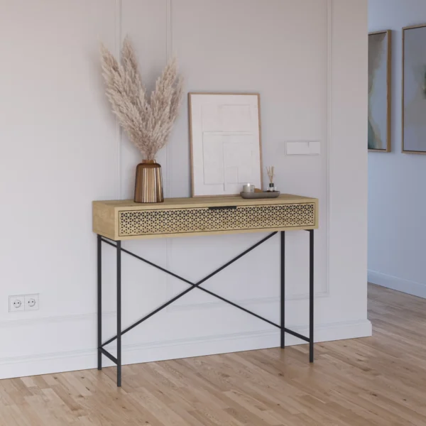CONSOLA ECRIN 1C ROBLE PATA METAL
