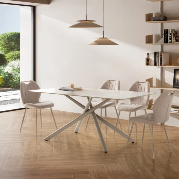 MESA RECT. TORI 180CM CERAMICA BEIGE PIE CREMA