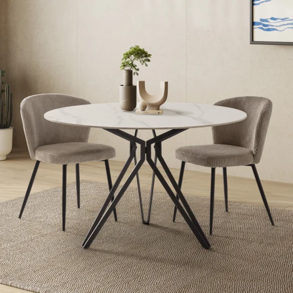 MESA REDONDA AINA 120CM BLANCO PATAS METAL NEGRO