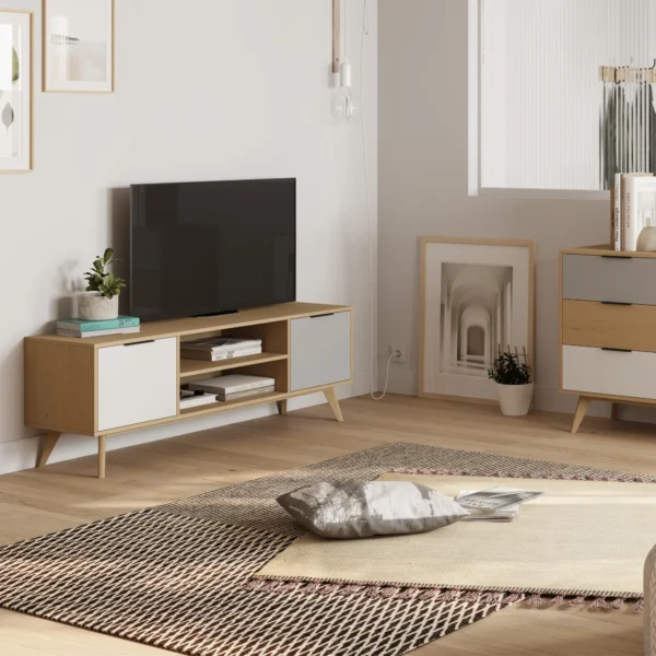 MUEBLE TV ELFA 2P2H ROBLE/GRIS CLARO/BLANCO